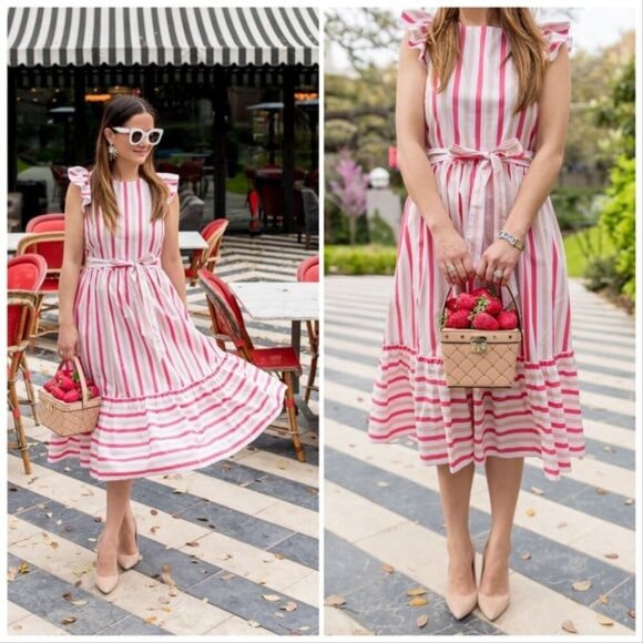 NWT Kate Spade New York stripe poplin cap-sleeve midi dress Womens 4 - Picture 3 of 12